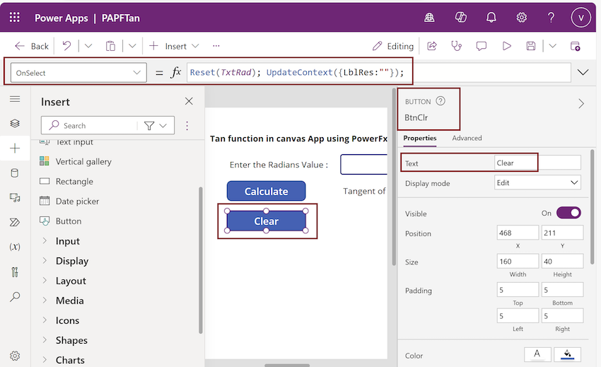 Insert a Button control